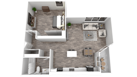 Floor plan for 1 bed, 1 bath, 668 sqft
